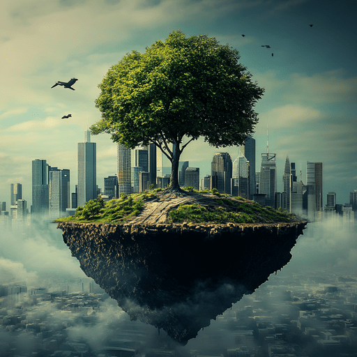 Picture of greenery amongst the city high-rises, indicating sustainability in the urban setting